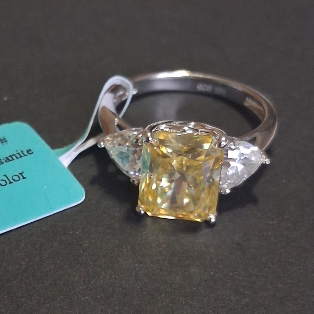 Moissanite Yellow & White Diamond 925 Sterling Silver Ring